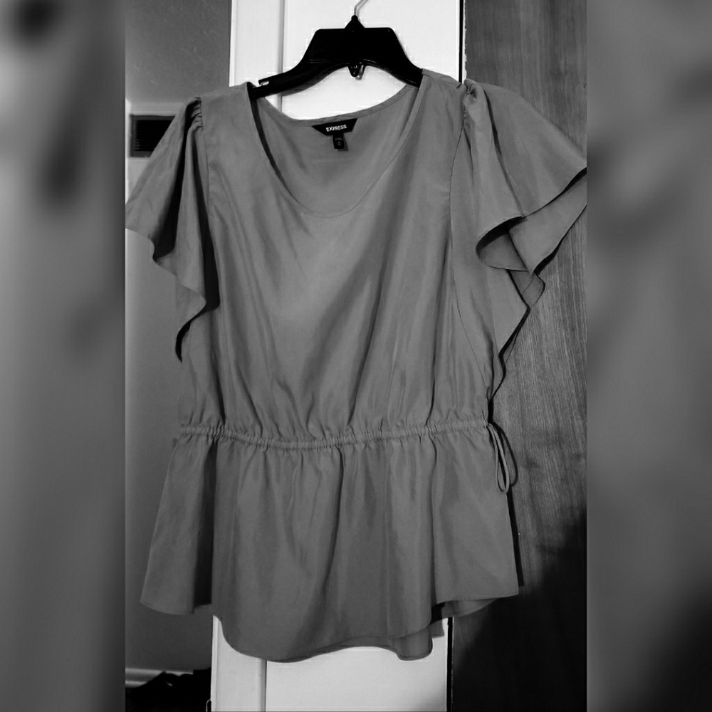 EXPRESS flutter sleeve clinched waist blouse